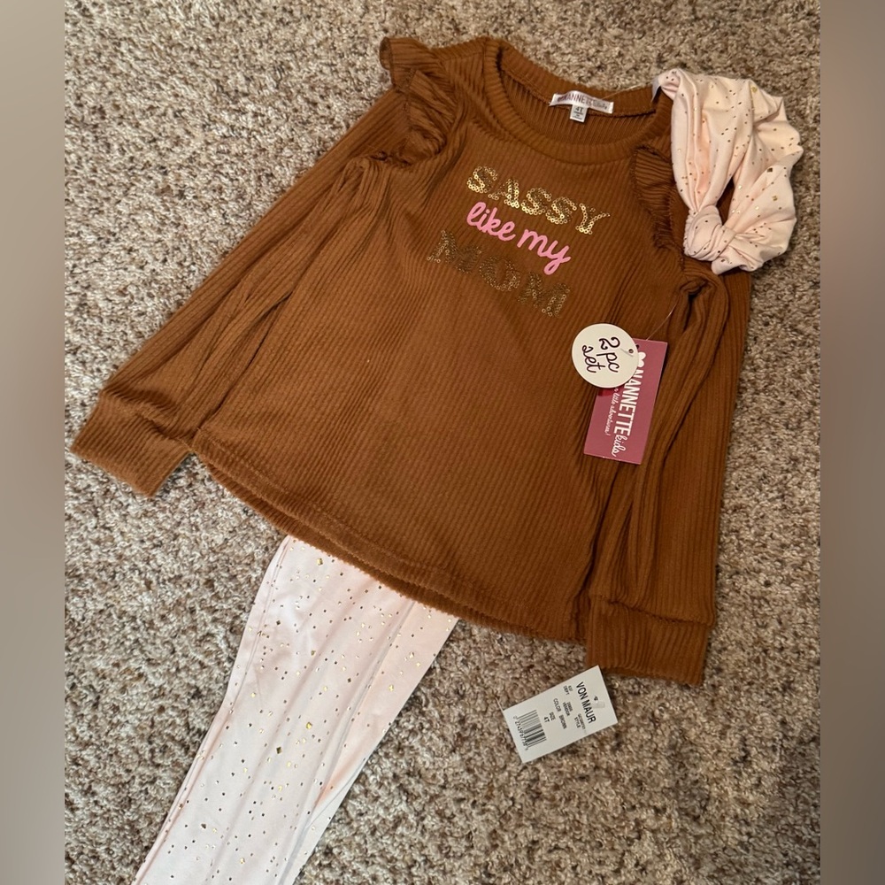 NWT Nannette Kids (Von Maur) Girls 4T “Sassy Like Mom” 2-Piece Outfit + Headband - Picture 3 of 8